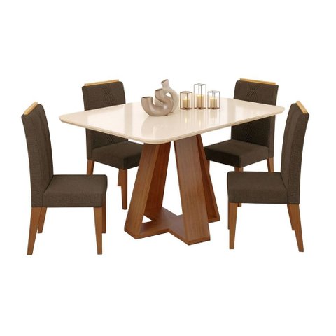 Conjunto Sala de Jantar Mesa Tampo em Vidro 1,20m Maria 6 Cadeiras Tati