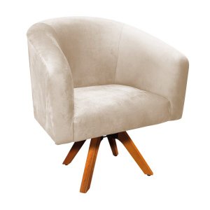Poltrona Giratória Stella Suede Bege Base Madeira Mm30 - D'rossi