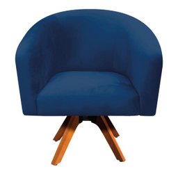 Poltrona Giratória Stella Suede Azul Marinho Base Madeira MM30 - D'Rossi - 2