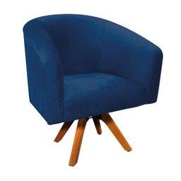 Poltrona Giratória Stella Suede Azul Marinho Base Madeira MM30 - D'Rossi - 1