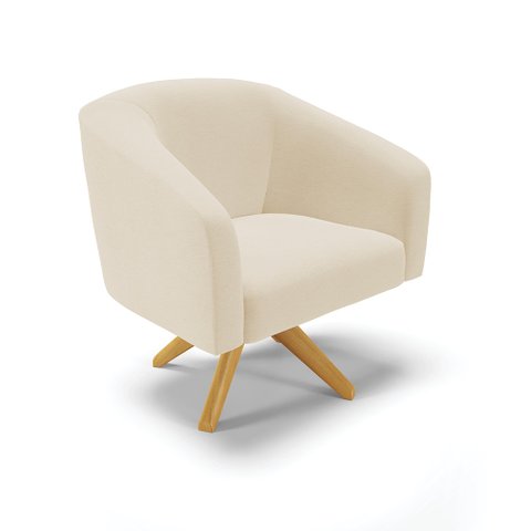 Poltrona Giratória Stella Linho Grosso Bege A19 Base Madeira MA30 - D'Rossi