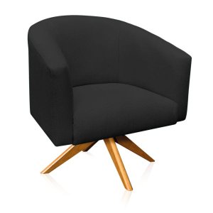 Poltrona Giratória Stella Linho Preto A79 Base Madeira MA30