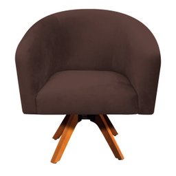 Poltrona Giratória Stella Suede Marrom Base Madeira MM30 - D'Rossi - 2