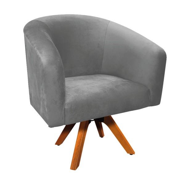 Poltrona Giratória Stella Suede Grafite Base Madeira mm30 - D'Rossi