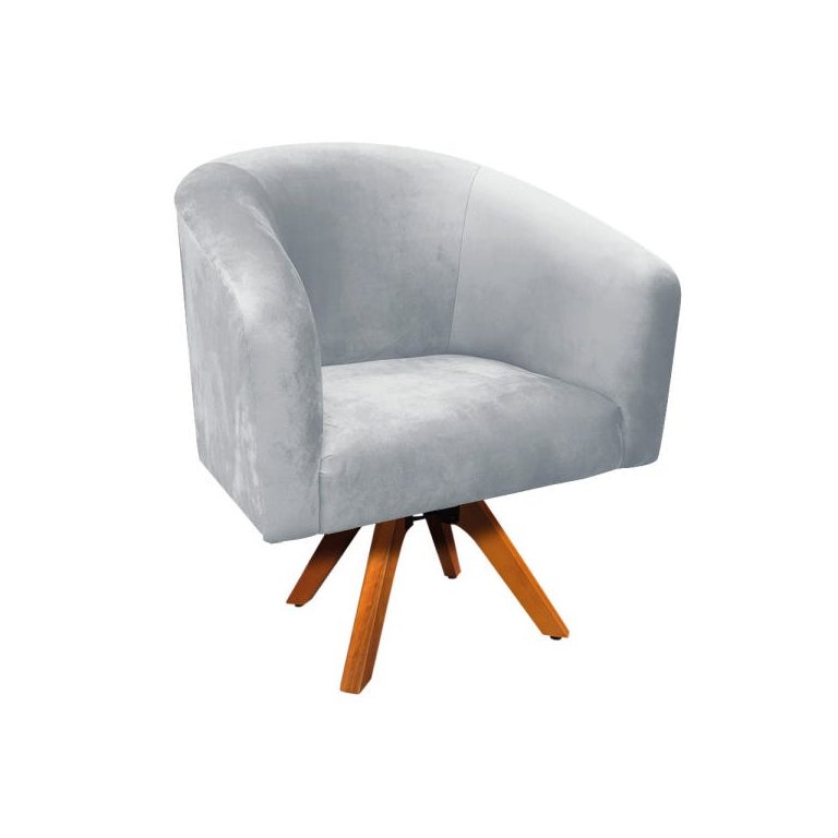 Poltrona Giratória Stella Suede Cinza Base Madeira MM30 - D'Rossi