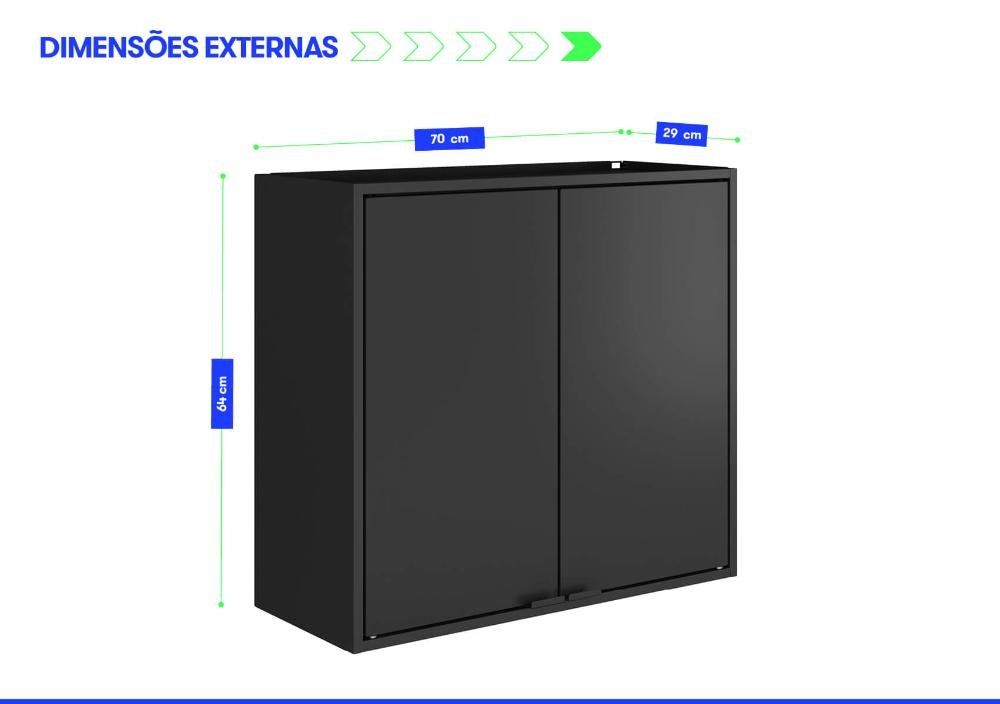 Armário Aéreo Multiúso Itatiaia Smart - 2 Portas - Preto Matte - 2