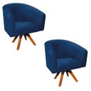 Ver imagem 1 de Kit 2 Poltronas Giratória Stella Suede Azul Marinho Base Madeira Mm30 - D'Rossi