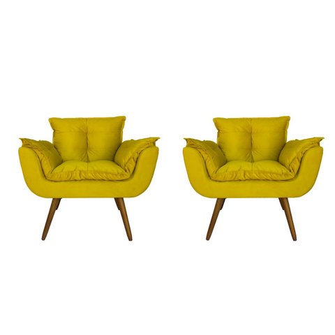 Kit 02 Poltronas Decorativa Sala E Recepção Opala Suede Amarelo - LM DECOR