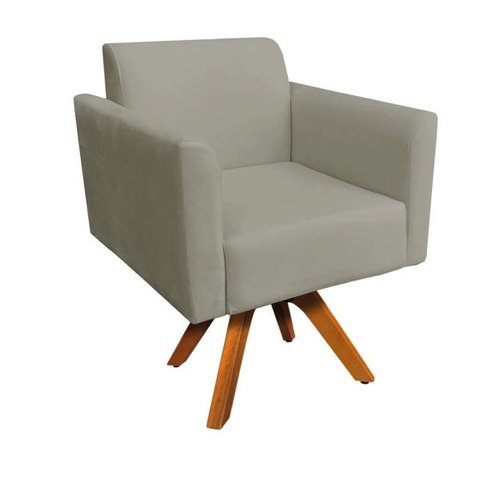 Poltrona Giratória Marisa Suede Marrom Rato Base Madeira MM30 D'Rossi