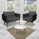 Ver imagem 2 de Kit 01 Namoradeira e 01 Poltrona Marisa Suede Preto Base Giratória Madeira MA30 D'Rossi