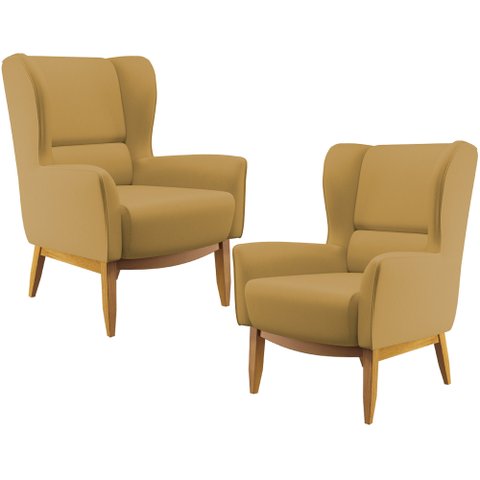 Kit 02 Poltronas Decorativa Fixa Base de Madeira Milena D02 Veludo Mostarda B-260 - Lyam Decor