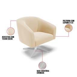 Poltrona Giratória Stella Suede Bege Base Cromada - D'rossi - 7