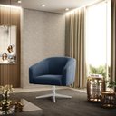 Ver imagem 2 de Poltrona Giratória Stella Suede Azul Marinho Base Cromada - D’Rossi
