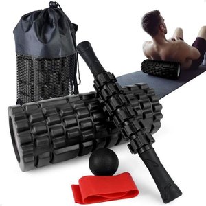 Kit Completo 4x1 Rolo de Massagem Bastão Miosfascial Faixa