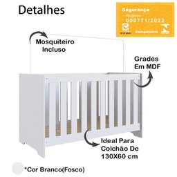 Berço Mini Cama 3 em 1 La003 Branco Comm - 9