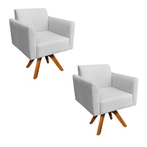 Kit 2 Poltronas Giratória Marisa Suede Cinza Base Madeira Mm30 D'Rossi