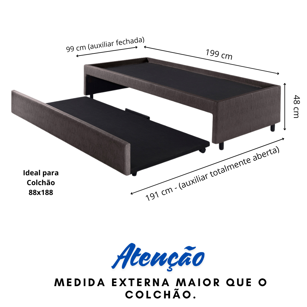 Bicama Box para Dois Colchões Solteiro 88x188 Corino Linho - 3