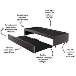 Bicama Box para Dois Colchões Solteiro 88x188 Corino Linho - 5