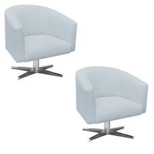 Kit 2 Poltronas Giratória Stella Linho Cinza Claro A05 Base Cromada - D'Rossi