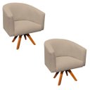 Ver imagem 1 de Kit 2 Poltronas Giratória Stella Linho Grosso Bege A19 Base Madeira Mm30 - D'Rossi
