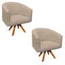 Kit 2 Poltronas Giratória Stella Linho Grosso Bege A19 Base Madeira Mm30 - D'Rossi - 1