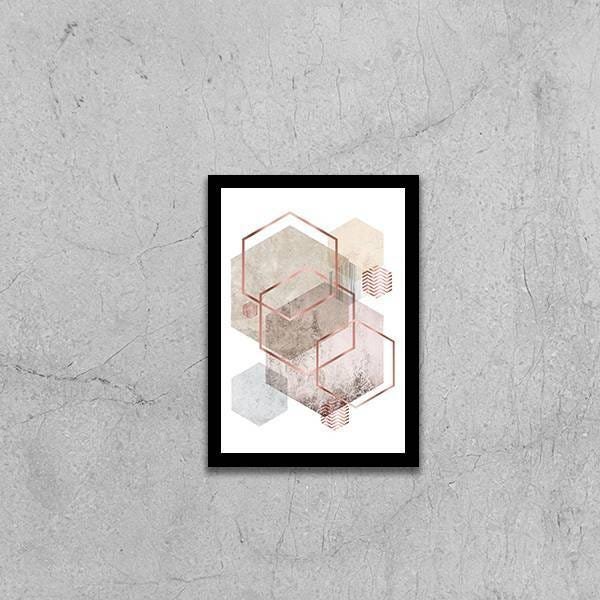Quadro Decorativo Geométrico Hexágonos Rosinhas - 1