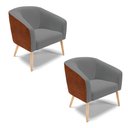 Ver imagem 1 de Kit 2 Poltronas Stella Corano Nozes Cr02 com Linho Cinza A26 Pés Palito Castanho