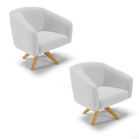 Kit 2 Poltronas Giratória Stella Linho Cinza Claro A05 Base Madeira Ma30 - D'Rossi