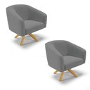 Ver imagem 1 de Kit 2 Poltronas Giratória Stella Linho Grafite A26 Base Madeira Ma30 - D'Rossi