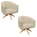 Ver imagem 1 de Kit 2 Poltronas Giratória Stella Linho Areia A27 Base Madeira Ma30