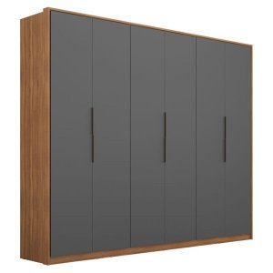 Guarda-Roupa Casal 6 Portas Atrice Amêndola Grafito Demartez