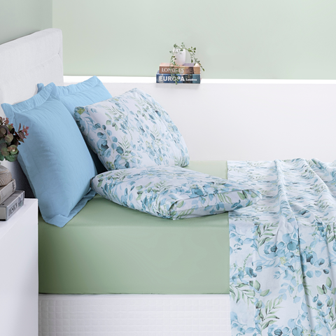 Conjunto de Lencol Casal Queen Size Selin 04 Pçs Toque Super Macio Cotton:verde