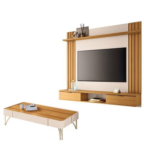 Painel para Tv Suspenso Solus e Mesa de Centro Cadenza Cinamomo Off White – Hb Móveis
