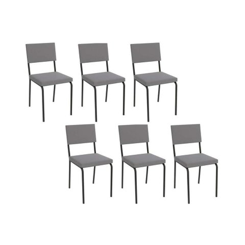 Cadeira de Cozinha Zaria 2c128 Kit 6 Un Preto Fosco Cinza A050 Suede Suede