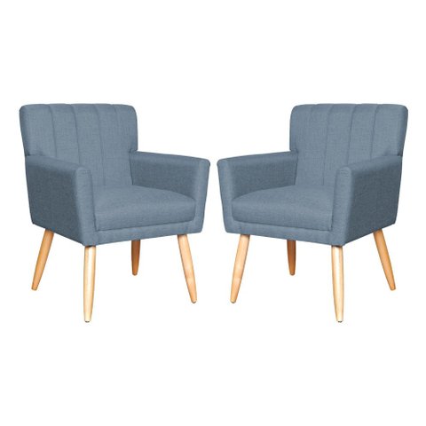 Kit 2 Poltronas Decorativa para Sala Recepção Cecília Linho Azul - Lm Decor