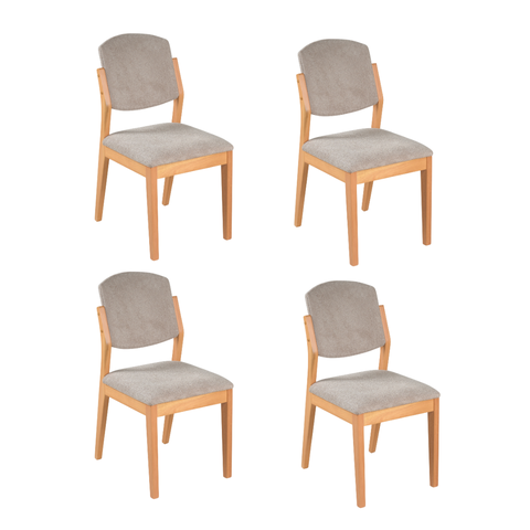 Conjunto 4 Cadeiras Luxo Isadora Madeira Maciça Amêndoa - Tecido Bouclé - Espuma D23 - Refinatto