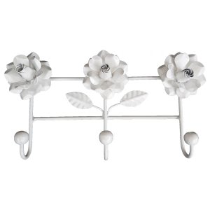 Alça de Ferro 3 Ganchos Artesanal Rustico Colonial Decorativo - Branco