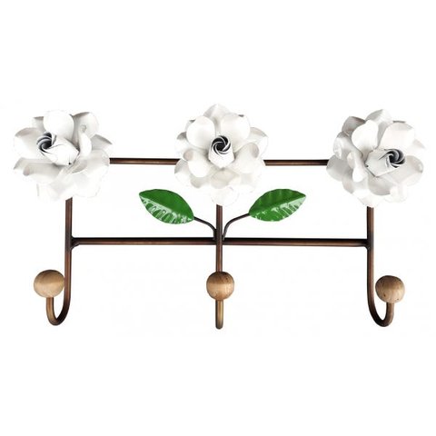 Alça de Ferro 3 Ganchos Artesanal Rustico Colonial Decorativo - Branco & Verniz