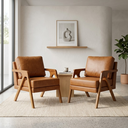 Ver imagem 1 de Kit 2 Poltronas Mona Luxo Madeira Maciça Corino Caramelo para Sala de Estar Decorativa Moderna