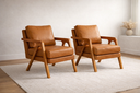Ver imagem 2 de Kit 2 Poltronas Mona Luxo Madeira Maciça Corino Caramelo para Sala de Estar Decorativa Moderna