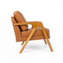 Ver imagem 4 de Kit 2 Poltronas Mona Luxo Madeira Maciça Corino Caramelo para Sala de Estar Decorativa Moderna