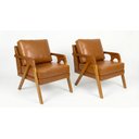 Ver imagem 3 de Kit 2 Poltronas Mona Luxo Madeira Maciça Corino Caramelo para Sala de Estar Decorativa Moderna