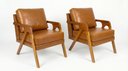 Ver imagem 3 de Kit 2 Poltronas Mona Luxo Madeira Maciça Corino Caramelo para Sala de Estar Decorativa Moderna