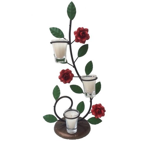 Castiçal De Rosas Artesanal Rustico De Varias Cores Lindo Para Decorar Em Casa - Vermelho Claro