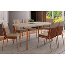 Ver imagem 1 de Conjunto: Mesa Sala Jantar Stellar 1597 Aço C/ Tampo Madeirado 160x90cm e 6 Cadeiras Hug Rose/petra