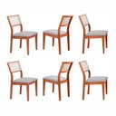Ver imagem 1 de Kit 6 Cadeiras Madeira Maciça com Estofado e Fibra Natural Rattan Maya Yescasa Marrom/Champagne/Cinza