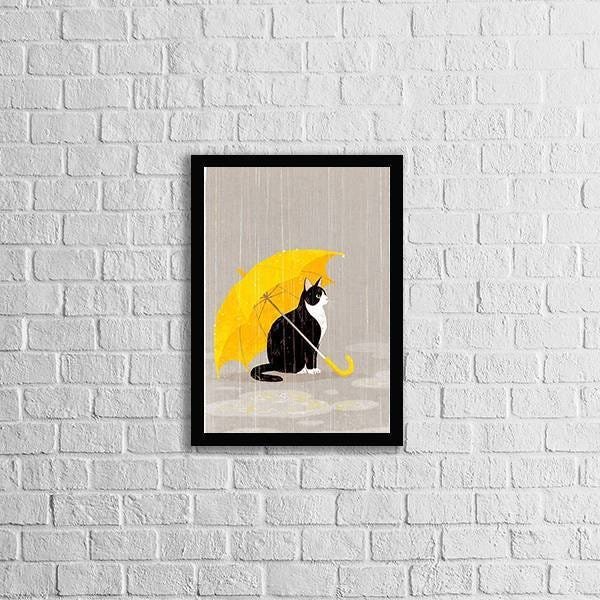 Quadro Decorativo Decorativo Gato com Sombrinha Amarela - 1