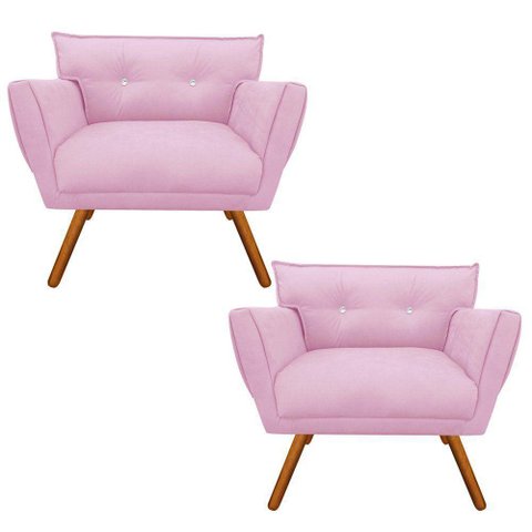 Kit 02 Poltronas Anitta Suede Rosa com Strass Pés Palito