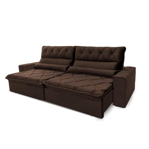 Sofá Retrátil Reclinável França 2,10m Suede Velut Marrom Molas no Assento - King House