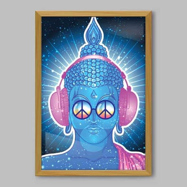 Quadro Buddah Hippie - 45x30cm - Moldura Caixa Madeira - 1